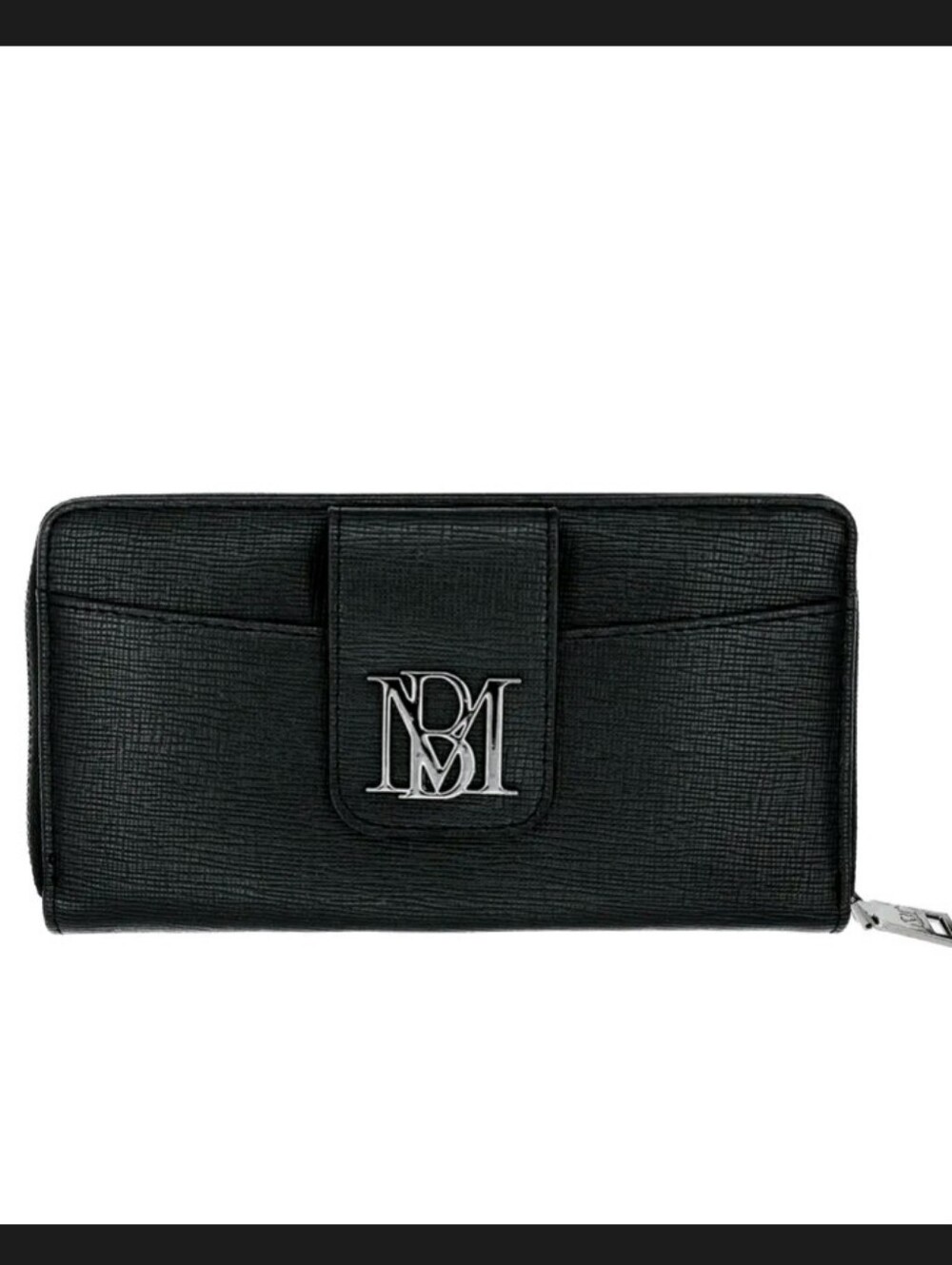 Badgley Mischka Black Textured Wallet with Silver Monogram Logo